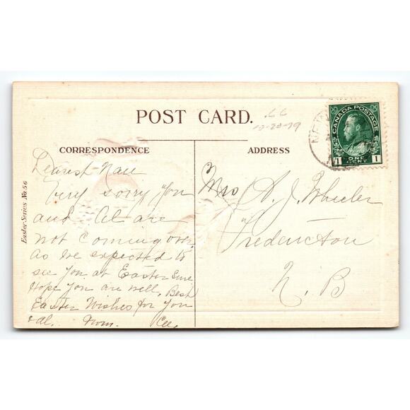 Vintage Easter Postcard with Cute Baby Chicks & Musical Theme Mandolin Guitar - Picture 2 of 2